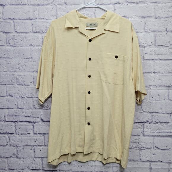 Porcini 100% Silk Textured Button Shirt Mens L Camp Casual Check Plaid Washable - Picture 1 of 8